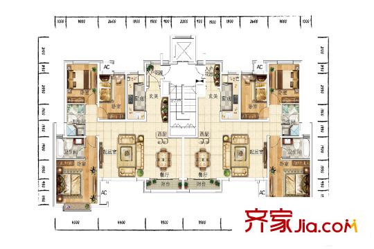 眾美青城洋房標(biāo)準(zhǔn)層D戶型 3室2廳2衛(wèi)1廚