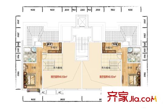 眾美青城洋房躍層F戶型 3室2廳3衛(wèi)1廚