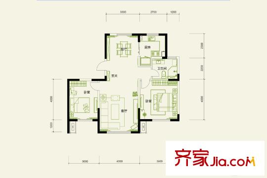 格調(diào)林泉高層標(biāo)準(zhǔn)層103平戶型 2室2廳1衛(wèi)1廚