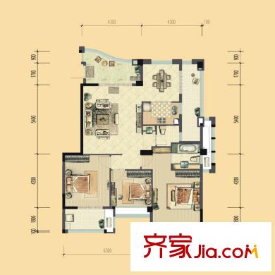 中庚香山春天戶型圖G-10、11#01戶型圖 3室2廳2衛(wèi)1廚