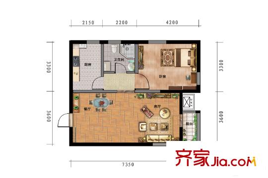 富景花園高層標(biāo)準(zhǔn)層B1戶型 1室2廳1衛(wèi)1廚