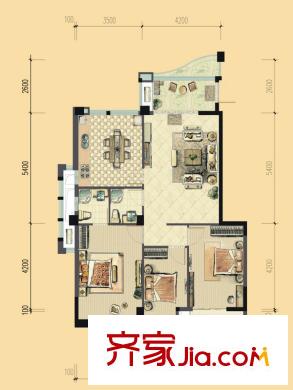 中庚香山春天戶型圖E-6、7#04戶型圖 3室2廳2衛(wèi)1廚