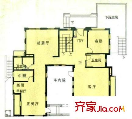瑪歌莊園戶型圖一期1號樓一層A1戶型圖 1室3廳1衛(wèi)1廚