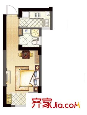 融僑宜家戶型圖4#樓H戶型 1室1廳1衛(wèi)1廚