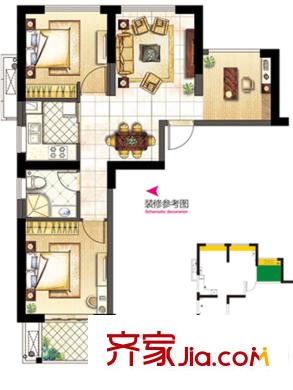 融僑宜家戶型圖4#樓E戶型 3室2廳1衛(wèi)1廚