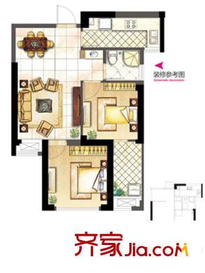 融僑宜家戶型圖1#、2#、3#、5#、6#樓B戶型  3室2廳1衛(wèi)1廚