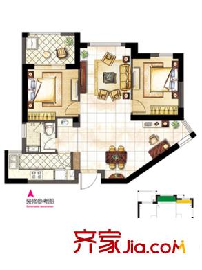 融僑宜家戶型圖4#樓G戶型 2室2廳1衛(wèi)1廚
