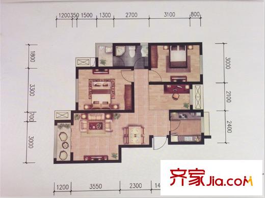 中和苑高層標(biāo)準(zhǔn)層兩室戶型 2室2廳1衛(wèi)1廚