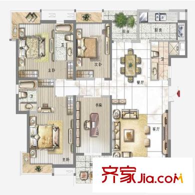 中天金海岸 4室 戶型圖