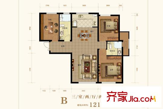 天津全運(yùn)村一期高層標(biāo)準(zhǔn)層B戶型 3室2廳2衛(wèi)1廚