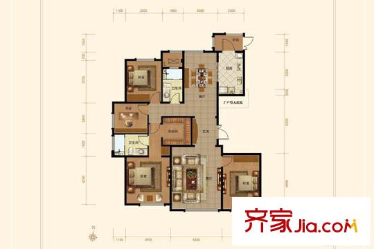 天津全運(yùn)村高層標(biāo)準(zhǔn)層J戶型 4室2廳2衛(wèi)1廚