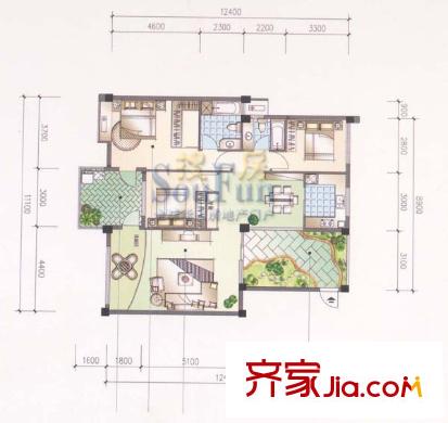 融信第一城戶型圖三味舒屋  3室2廳2衛(wèi)1廚