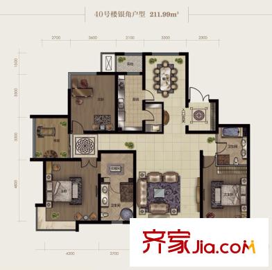 時(shí)代奧城戶型圖八期40號(hào)樓標(biāo)準(zhǔn)層銀角戶型 3室2廳2衛(wèi)1廚