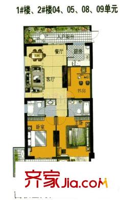 君臨香格里戶型圖1#、2#樓04、05、08、09單元 3室2廳2衛(wèi)1廚