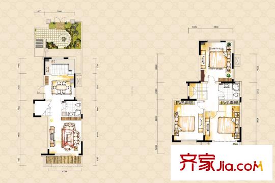 博智御園別墅復式3躍4中戶144平戶型 3室2廳2衛(wèi)1廚