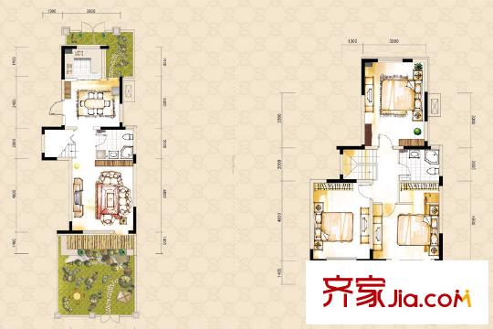 博智御園別墅復(fù)式1躍2中戶144平戶型 3室2廳2衛(wèi)1廚