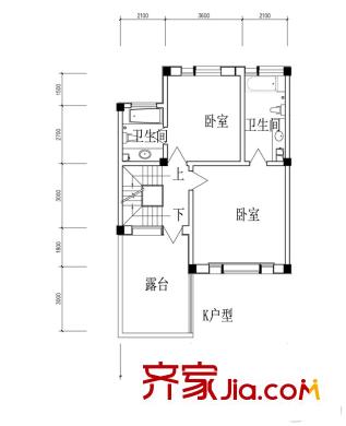 首府136棟聯(lián)排別墅K戶型二層 3室2廳4衛(wèi)1廚