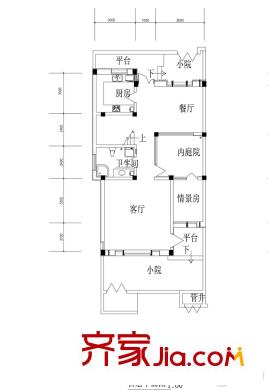 首府136棟聯(lián)排別墅L戶型首層 3室3廳3衛(wèi)1廚