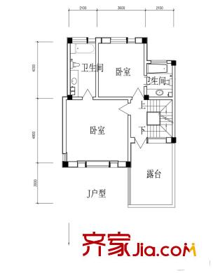 首府136棟聯(lián)排別墅J戶型二層 3室2廳4衛(wèi)1廚