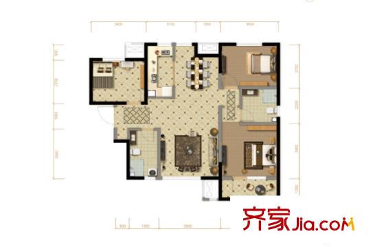 北大資源閱城高層20號(hào)樓標(biāo)準(zhǔn)層114平方米戶型 3室2廳2衛(wèi)1廚