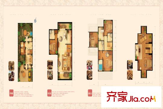 鴻坤原鄉(xiāng)郡別墅南入邊戶戶型圖 4室4廳4衛(wèi)1廚