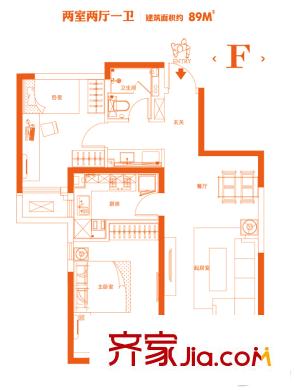 金僑新梅江壹號高層9-12號樓標(biāo)準(zhǔn)層F戶型 2室2廳1衛(wèi)1廚