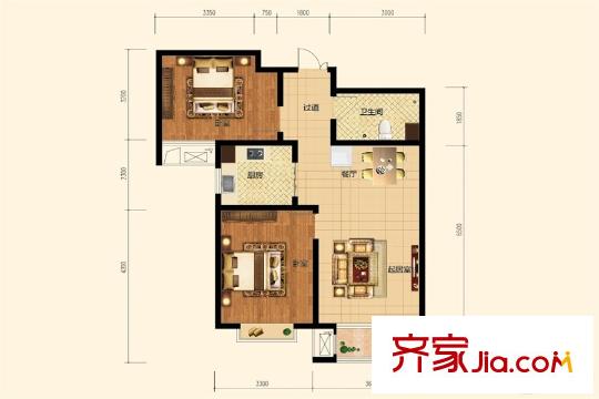 觀錦一期高層8號(hào)樓標(biāo)準(zhǔn)層8A戶型 2室2廳1衛(wèi)1廚