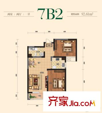 觀錦一期高層5、6、7號(hào)樓標(biāo)準(zhǔn)層7B2戶型 2室2廳1衛(wèi)1廚