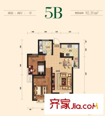 觀錦一期高層5、6、7號(hào)樓標(biāo)準(zhǔn)層5B戶型 2室2廳1衛(wèi)1廚