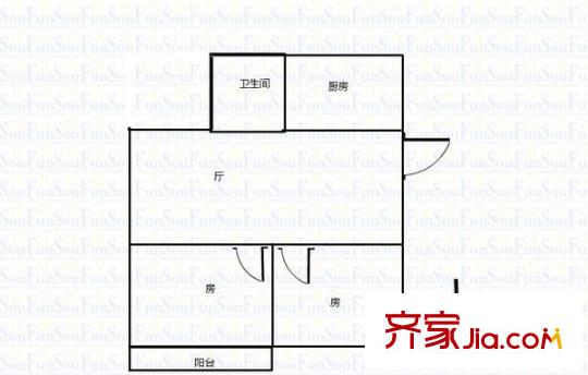 面粉廠單位宿舍 2室 戶型圖