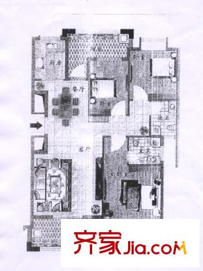 藍(lán)灣明珠二期戶型圖2期西向戶型 3室2廳2衛(wèi)1廚