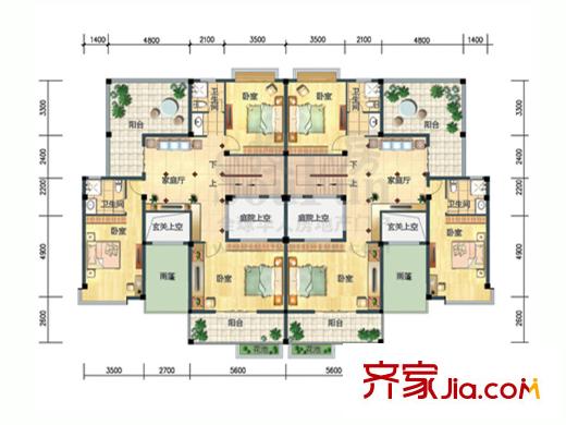 三木水岸君山雙拼別墅H型 2層 7室3廳4衛(wèi)1廚