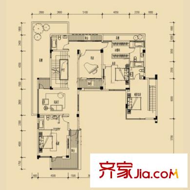 建發(fā)領(lǐng)域戶型圖地上二層平面圖  8室3廳7衛(wèi)1廚