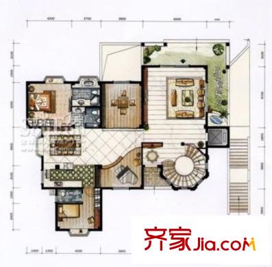 禹洲鼓山一號(hào)A戶型地上一層平面圖 7室5廳6衛(wèi)1廚
