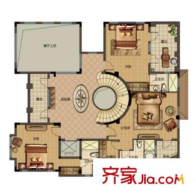 融僑?觀山府A2戶型二層戶型圖 3室1廳3衛(wèi)