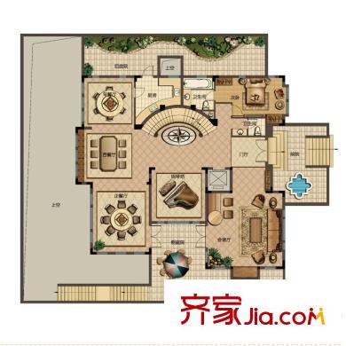 融僑?觀山府A1戶型一層戶型圖 2室5廳2衛(wèi)