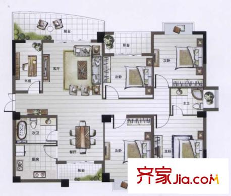 冠盛新天地戶型圖冠盛B戶型 3室2廳2衛(wèi)1廚