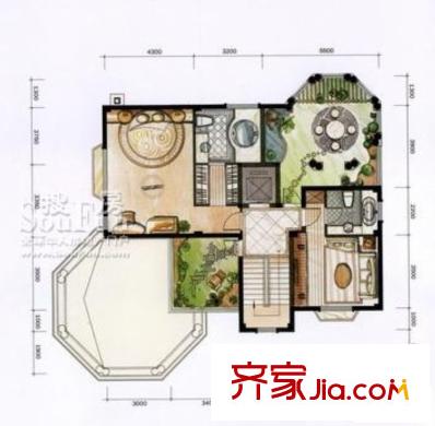 禹洲鼓山一號C1戶型地上三層平面圖 5室5廳8衛(wèi)1廚