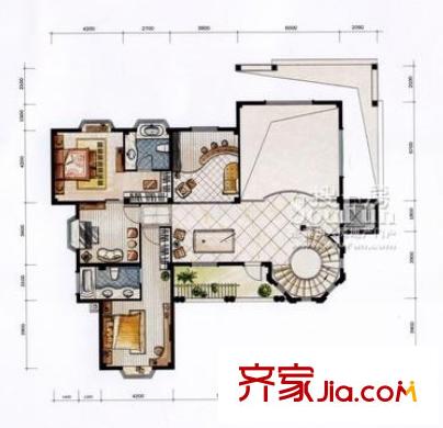 禹洲鼓山一號A戶型地上二層平面圖 7室5廳6衛(wèi)1廚