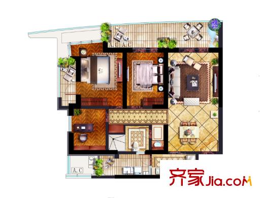 星海灣高層A戶型圖 3室2廳1衛(wèi)