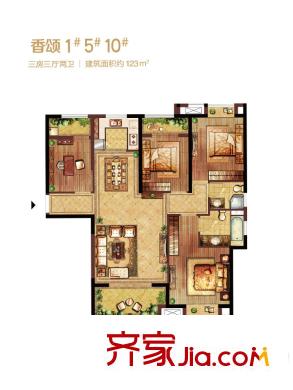 保利?香檳國(guó)際香頌1、5、10號(hào)樓01、03單元戶(hù)型 3室3廳2衛(wèi)1廚