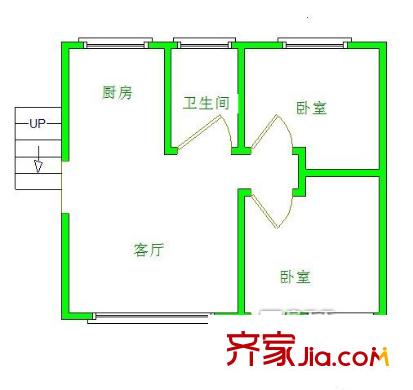 福州一中三牧坊單位宿舍 2室 戶型圖