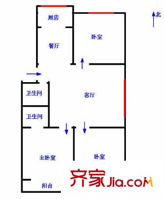 二化新村二區(qū) 3室戶型圖