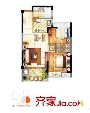 融僑悅城18號樓03單元 2室2廳1衛(wèi)1廚