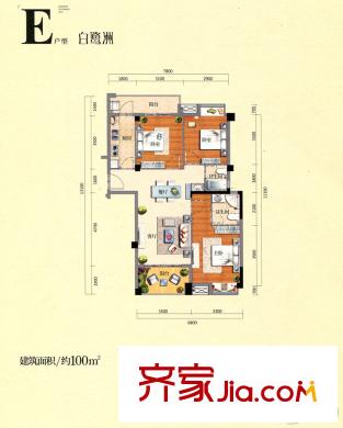 融匯溫泉城1/2/9/10/23/24/28號樓E戶型 3室2廳2衛(wèi)1廚