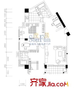 半島國際戶型圖B戶型139平方米 3室2廳