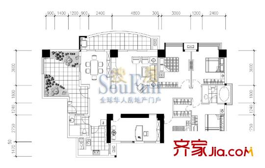 半島國際戶型圖D戶型205 5室2廳