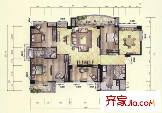 半島國際戶型圖王府D戶型 4室3廳3衛(wèi)1廚