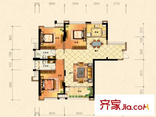 三盛托斯卡納92#08戶型119平方米 3室2廳1衛(wèi)1廚