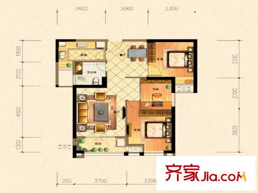 三盛托斯卡納92#02、03、06、07戶型86平方米 3室2廳1衛(wèi)1廚